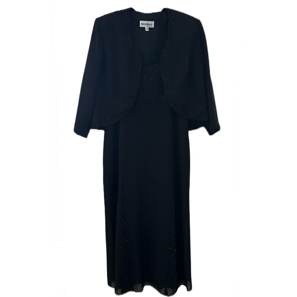 Karen Miller Women's Formal Evening Black Maxi Dress & Jacket 2 Pc Set Size 16